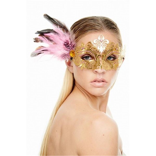 Supriseitsme Classic Crowne Gold Laser Cut Masquerade Mask with Pink Flower Arrangement One Size SU1594020
